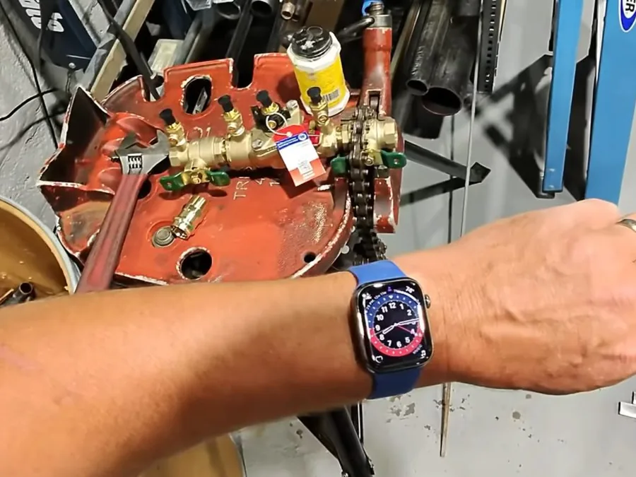gas piping connection being checked near an appliance shown as secondary detail for Plumber in Bradbury, CA